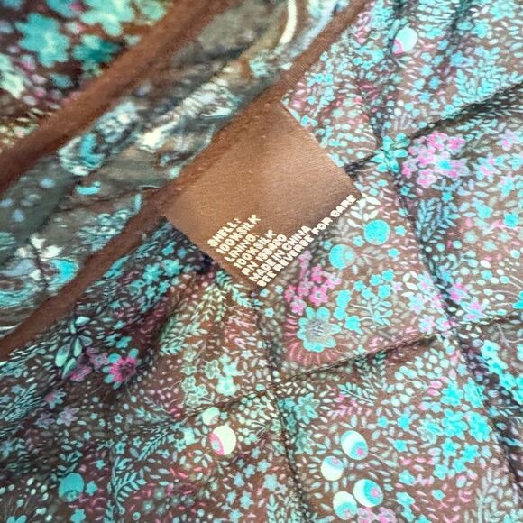 Carlisle Collection Blue Floral Snap Front Collared Silk Quilted Jacket Size 12 - Picture 4 of 9